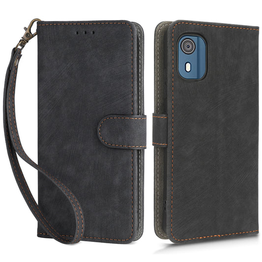 For Nokia C02 Anti-Scratch PU Leather Cover Stand Phone Case RFID Blocking Wallet with Strap