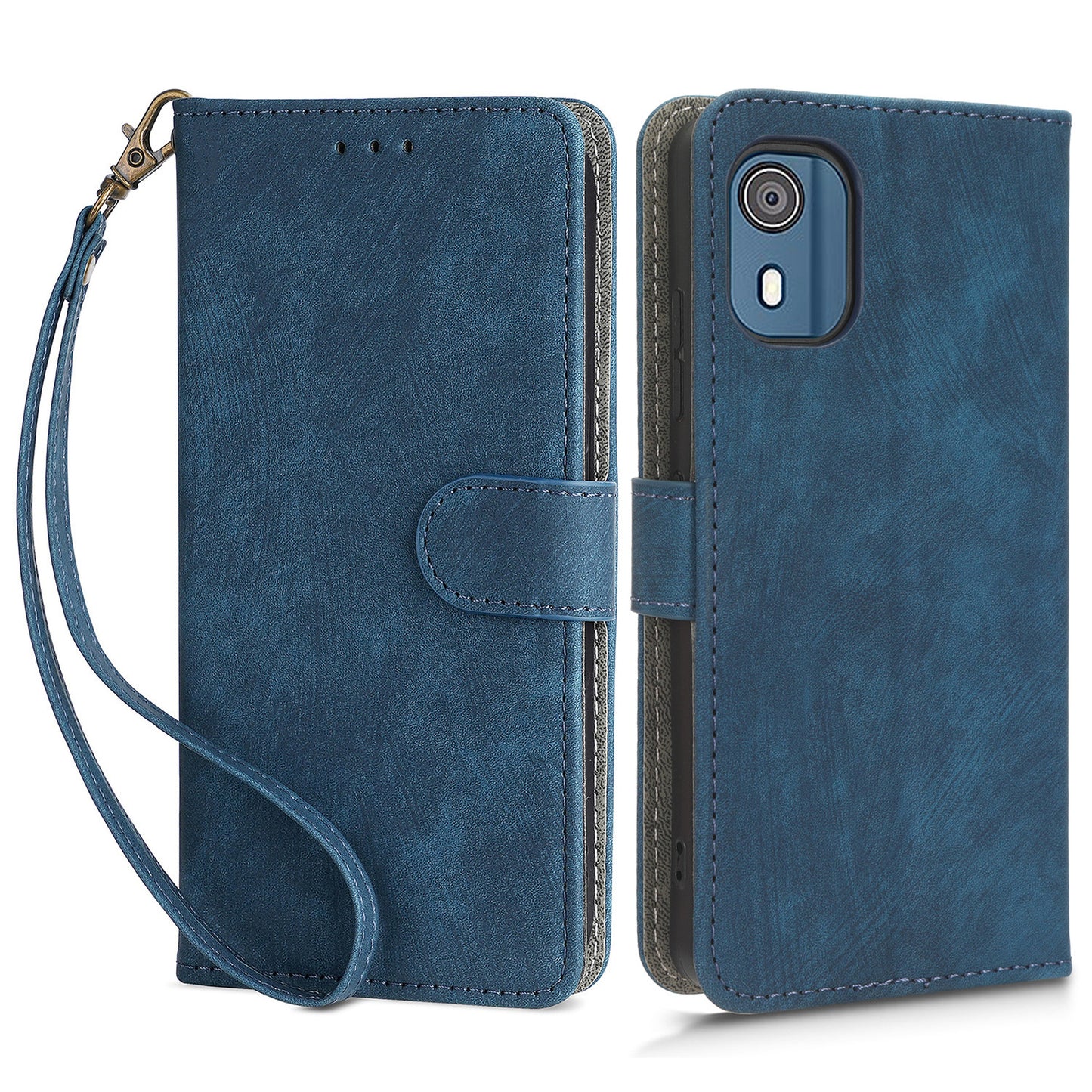 For Nokia C02 Anti-Scratch PU Leather Cover Stand Phone Case RFID Blocking Wallet with Strap