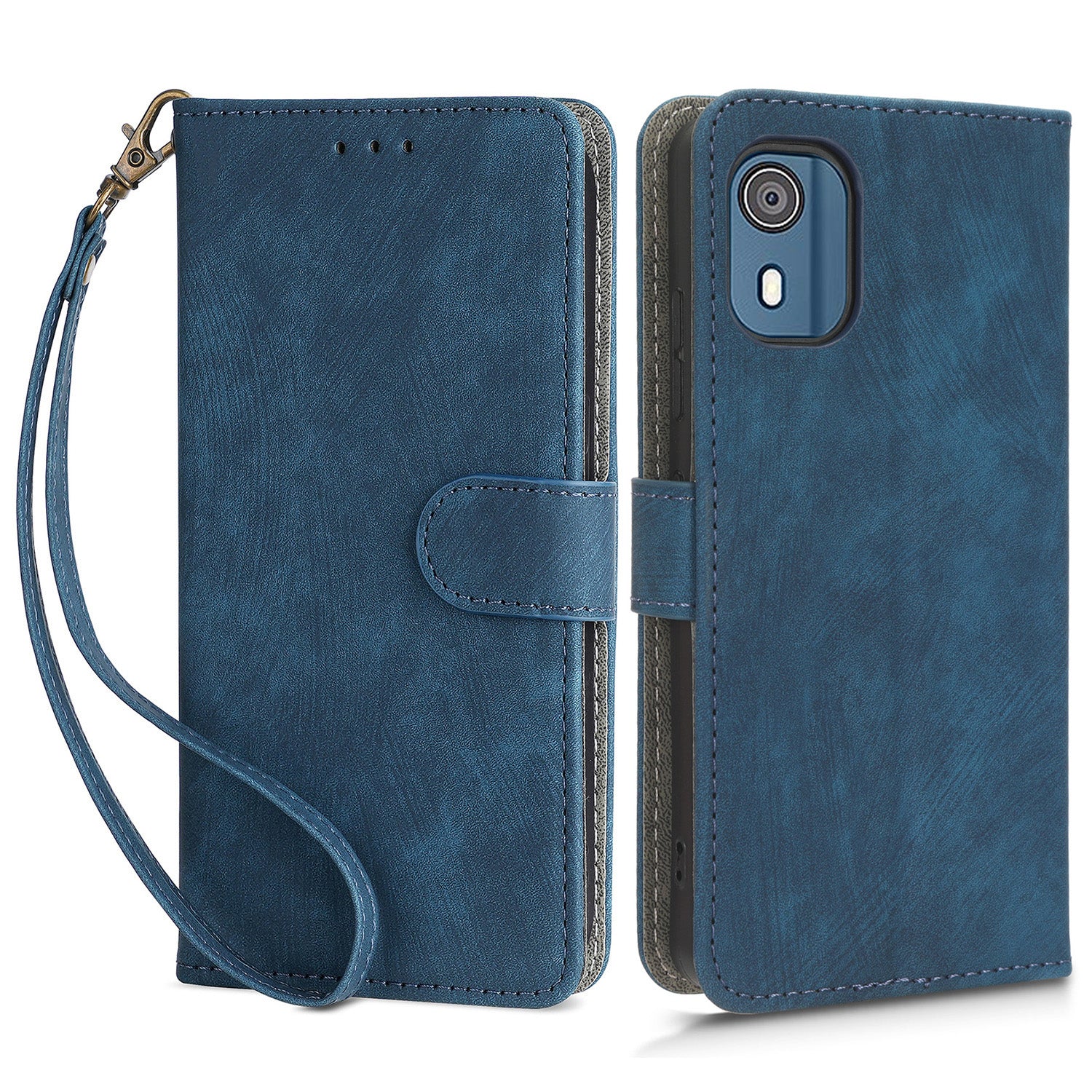 For Nokia C02 Anti-Scratch PU Leather Cover Stand Phone Case RFID Blocking Wallet with Strap