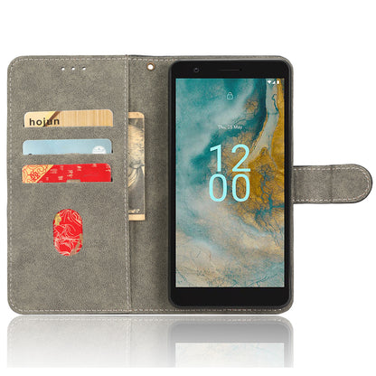 For Nokia C02 Anti-Scratch PU Leather Cover Stand Phone Case RFID Blocking Wallet with Strap