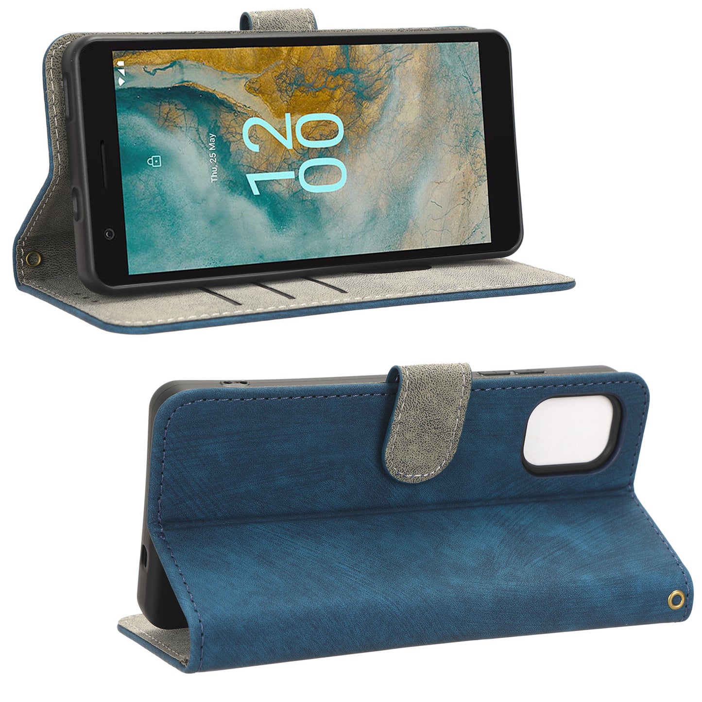 For Nokia C02 Anti-Scratch PU Leather Cover Stand Phone Case RFID Blocking Wallet with Strap