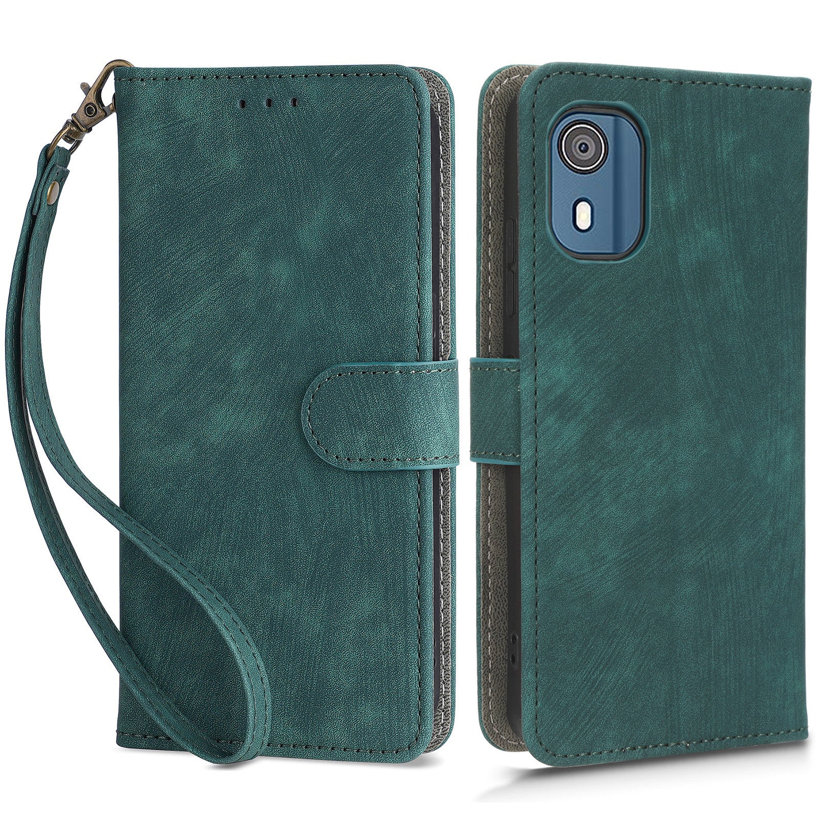 For Nokia C02 Anti-Scratch PU Leather Cover Stand Phone Case RFID Blocking Wallet with Strap