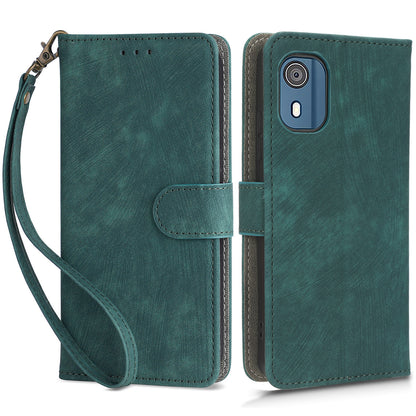 For Nokia C02 Anti-Scratch PU Leather Cover Stand Phone Case RFID Blocking Wallet with Strap