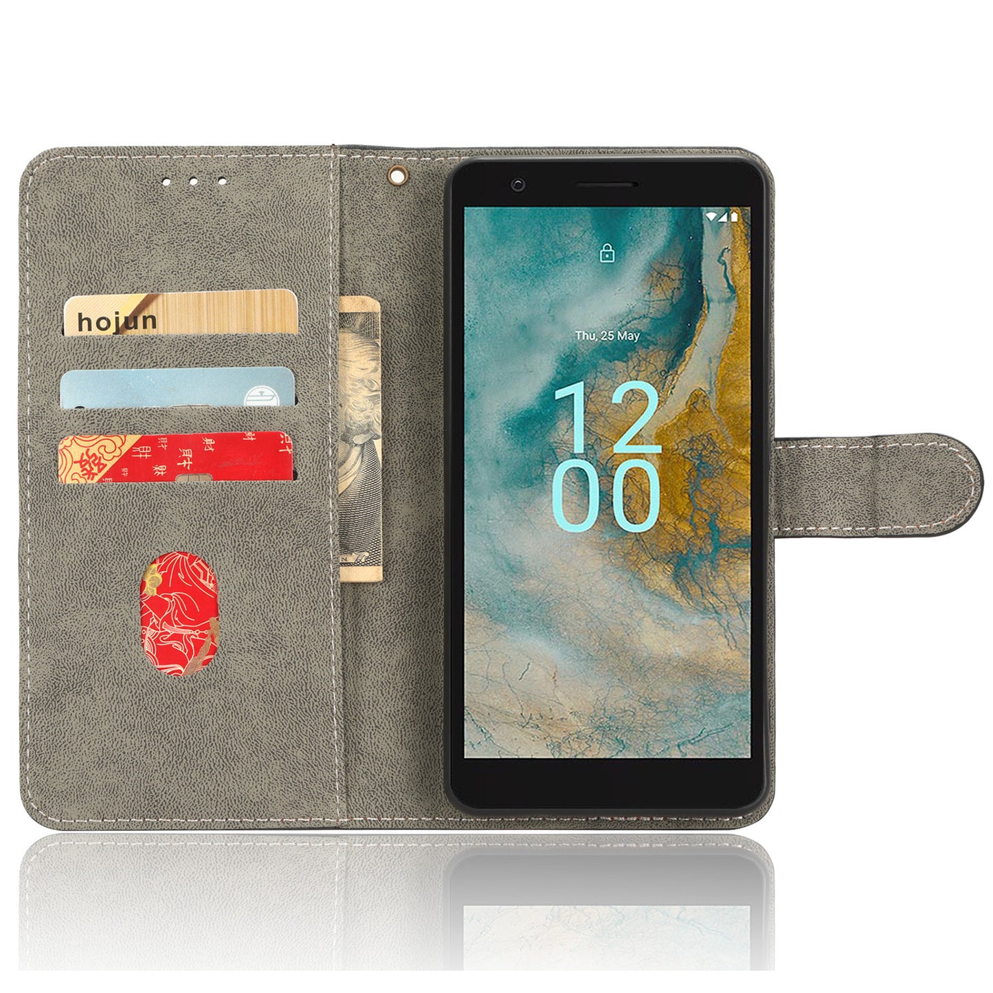 For Nokia C02 Anti-Scratch PU Leather Cover Stand Phone Case RFID Blocking Wallet with Strap