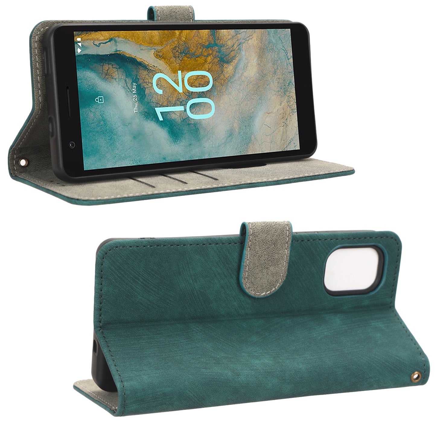 For Nokia C02 Anti-Scratch PU Leather Cover Stand Phone Case RFID Blocking Wallet with Strap