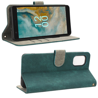 For Nokia C02 Anti-Scratch PU Leather Cover Stand Phone Case RFID Blocking Wallet with Strap