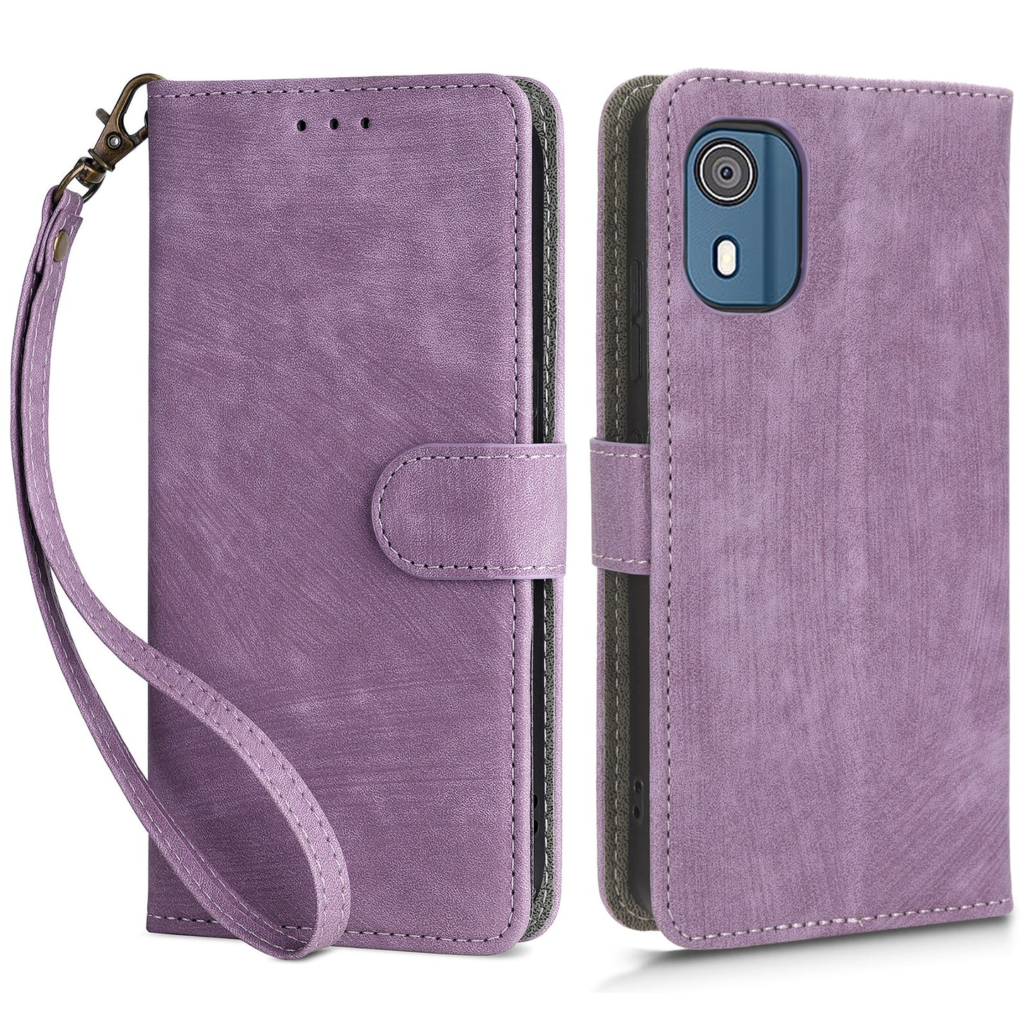 For Nokia C02 Anti-Scratch PU Leather Cover Stand Phone Case RFID Blocking Wallet with Strap