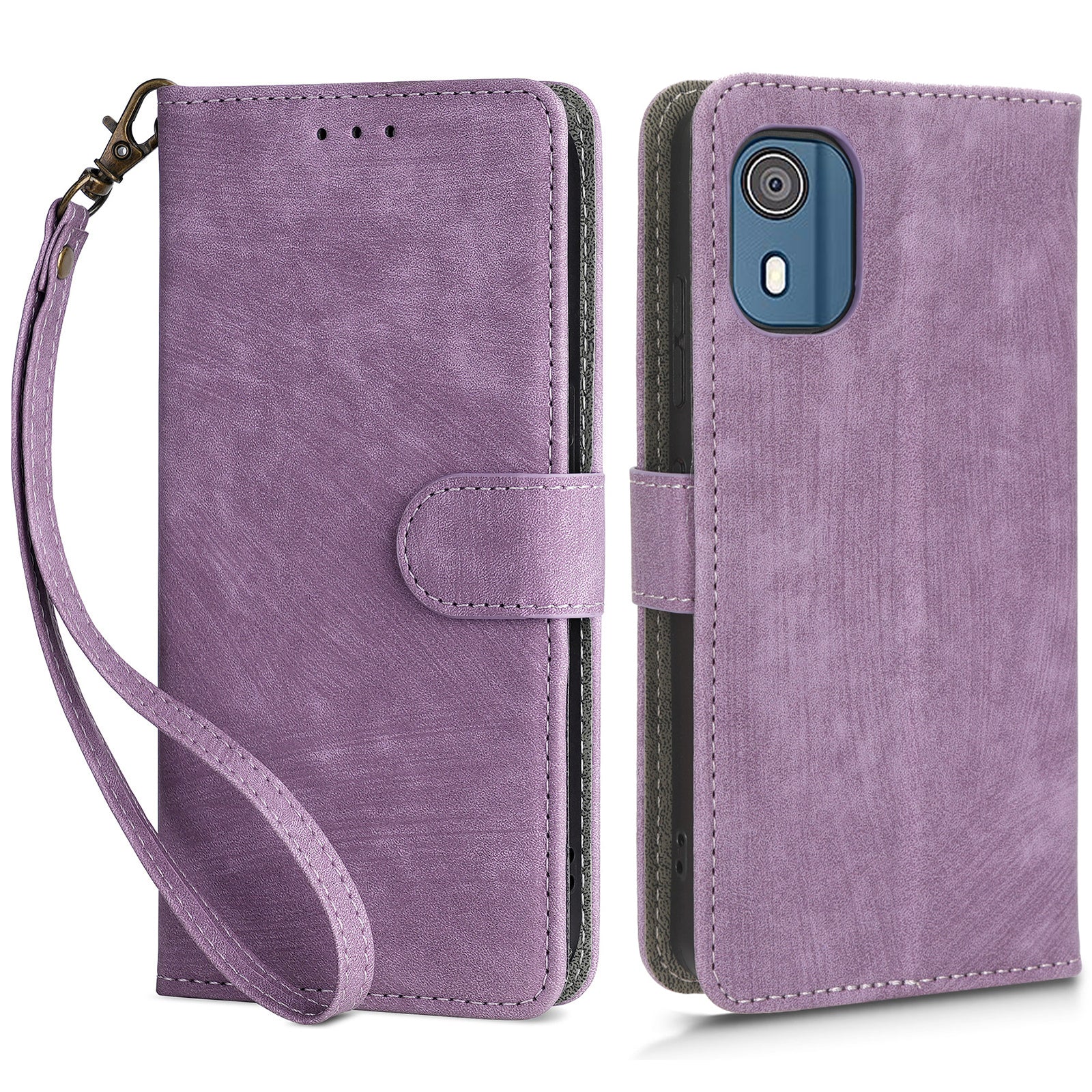 For Nokia C02 Anti-Scratch PU Leather Cover Stand Phone Case RFID Blocking Wallet with Strap