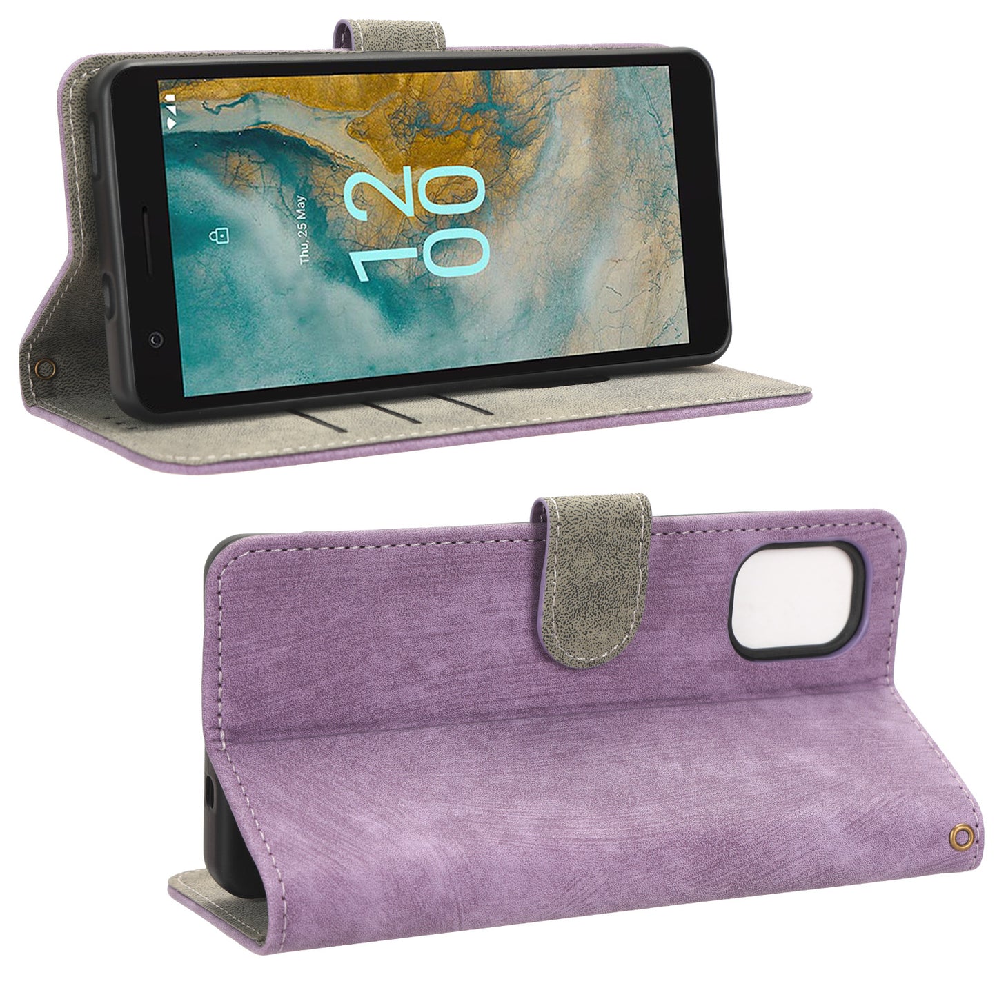 For Nokia C02 Anti-Scratch PU Leather Cover Stand Phone Case RFID Blocking Wallet with Strap