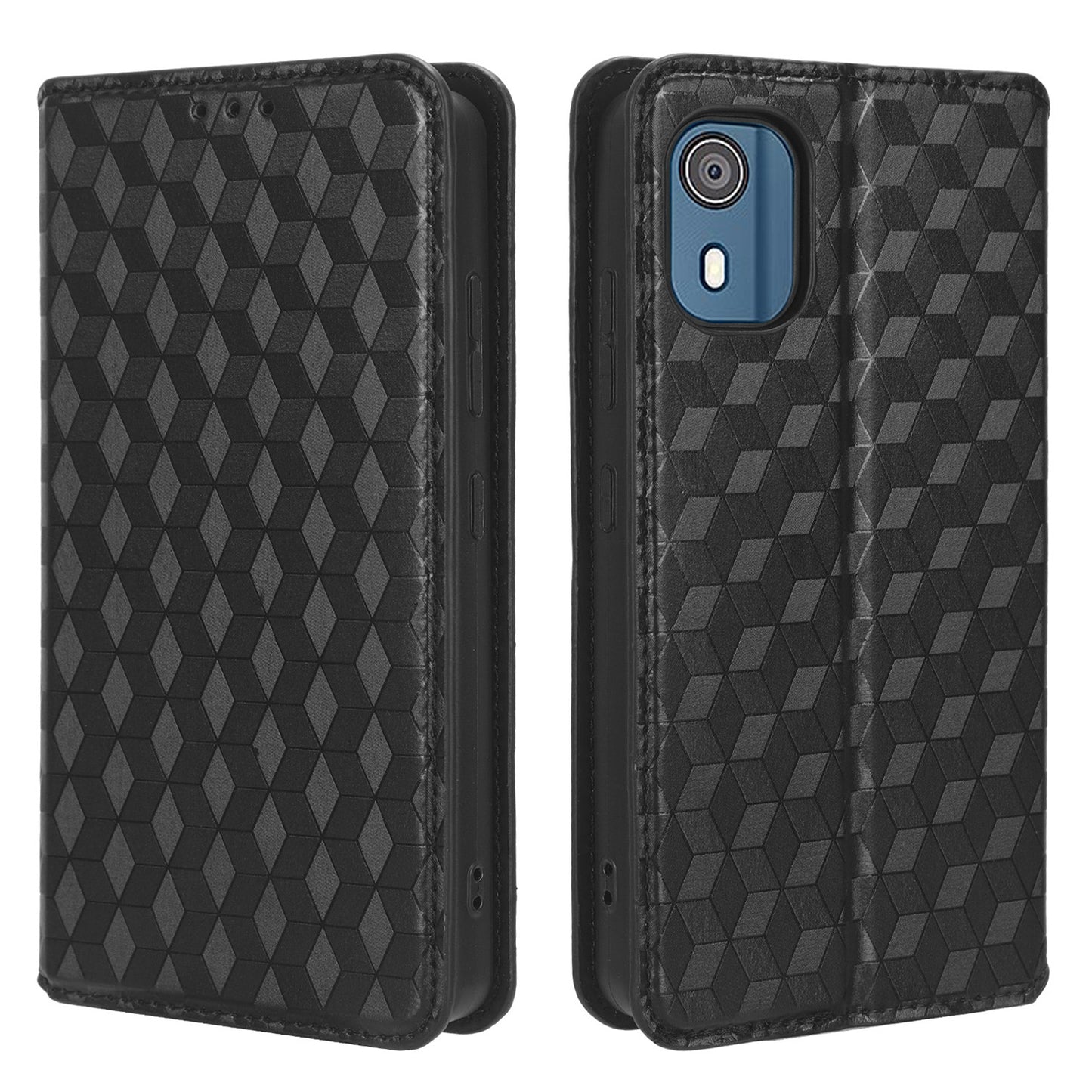 For Nokia C02 Phone Stand Shell Case Wallet PU Leather Rhombus Imprinted Anti-drop Phone Cover