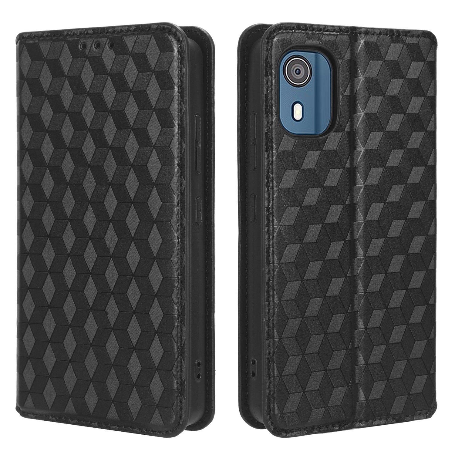 For Nokia C02 Phone Stand Shell Case Wallet PU Leather Rhombus Imprinted Anti-drop Phone Cover