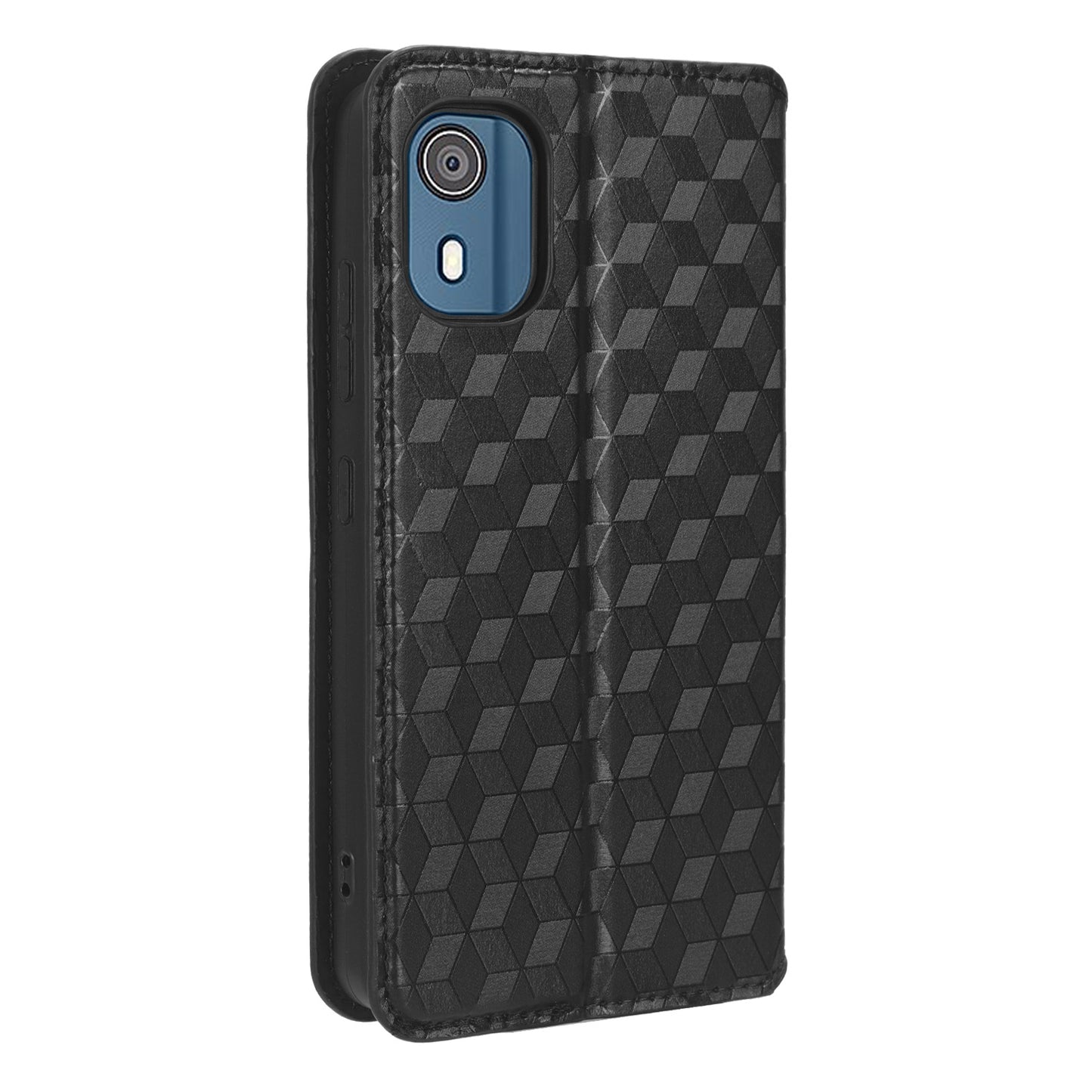 For Nokia C02 Phone Stand Shell Case Wallet PU Leather Rhombus Imprinted Anti-drop Phone Cover