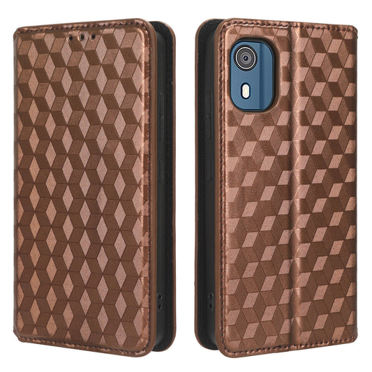 For Nokia C02 Phone Stand Shell Case Wallet PU Leather Rhombus Imprinted Anti-drop Phone Cover