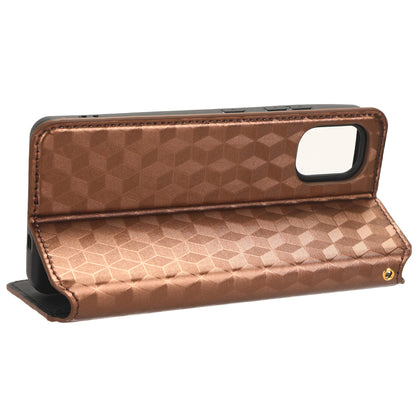 For Nokia C02 Phone Stand Shell Case Wallet PU Leather Rhombus Imprinted Anti-drop Phone Cover