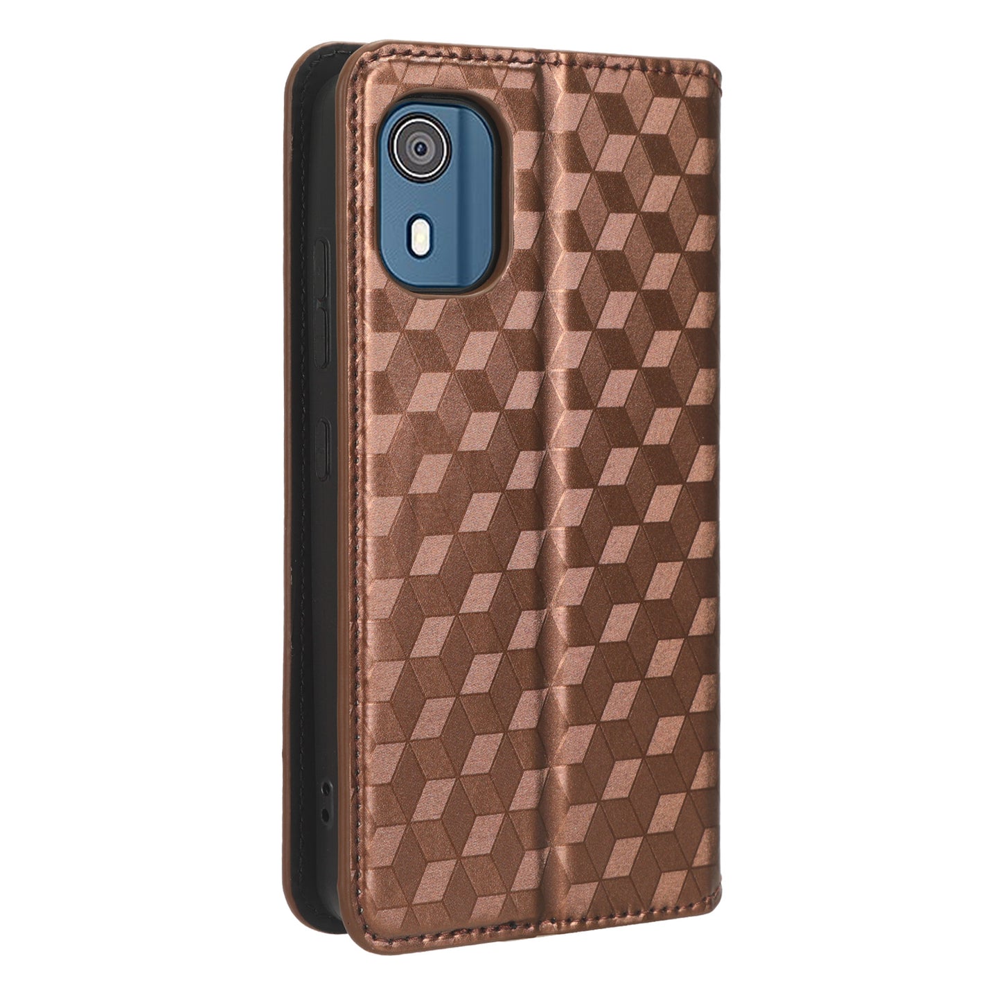 For Nokia C02 Phone Stand Shell Case Wallet PU Leather Rhombus Imprinted Anti-drop Phone Cover