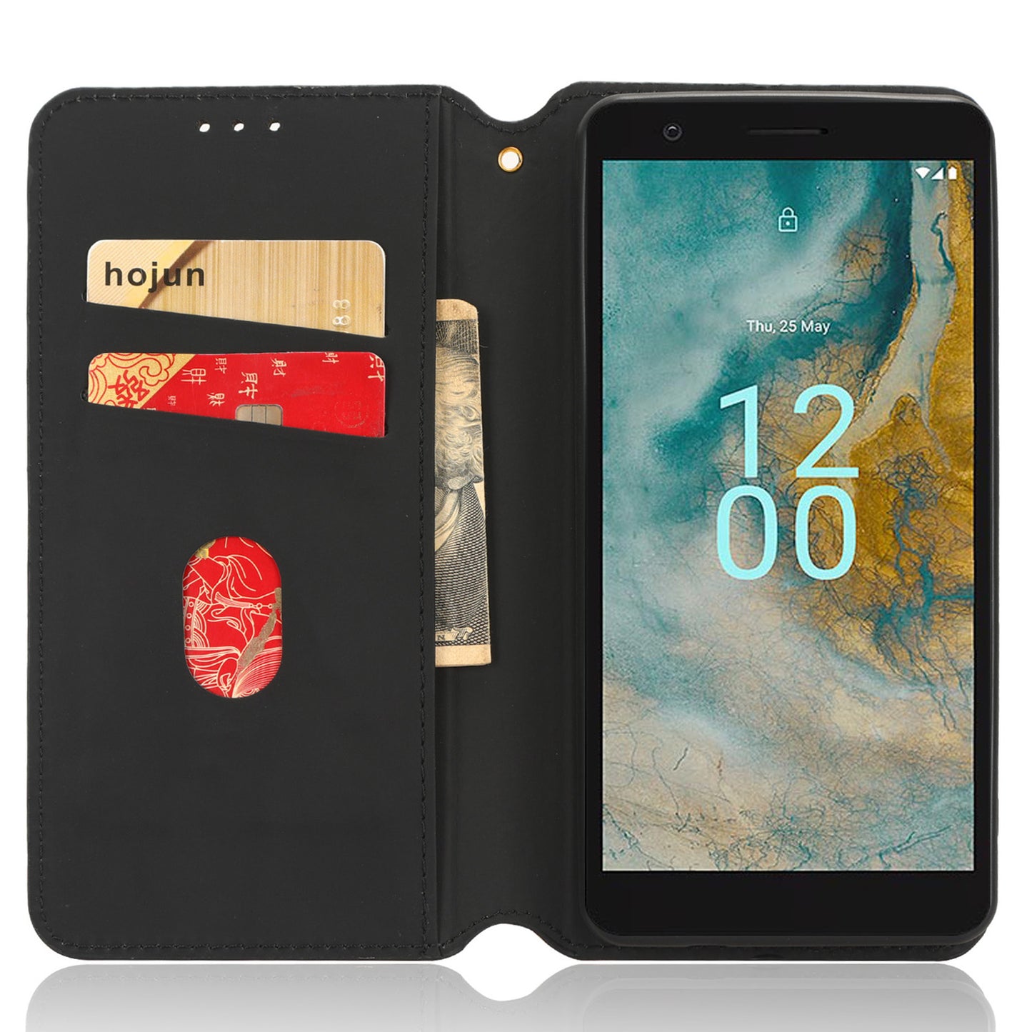 For Nokia C02 Phone Stand Shell Case Wallet PU Leather Rhombus Imprinted Anti-drop Phone Cover