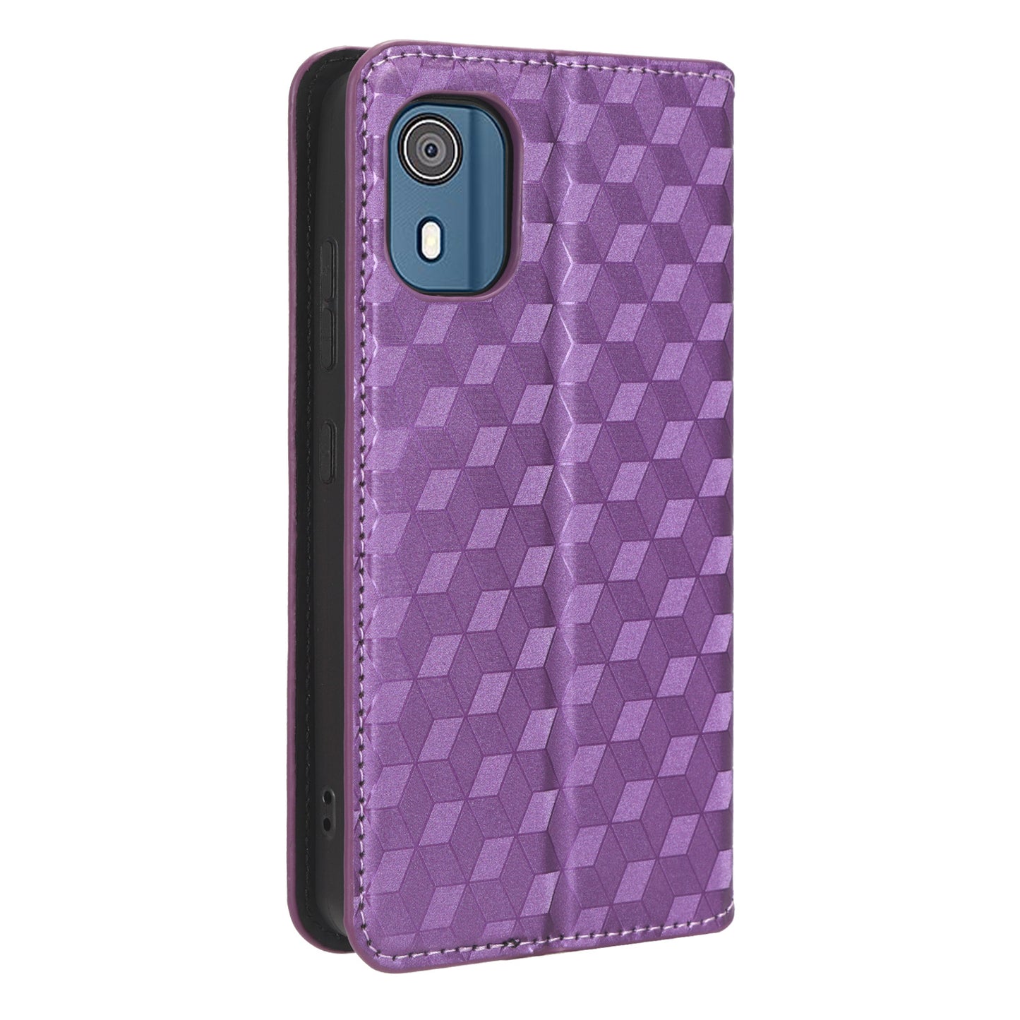 For Nokia C02 Phone Stand Shell Case Wallet PU Leather Rhombus Imprinted Anti-drop Phone Cover