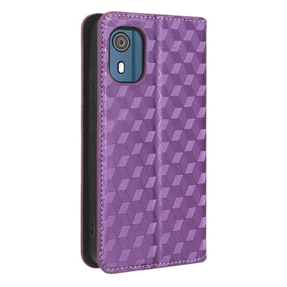 For Nokia C02 Phone Stand Shell Case Wallet PU Leather Rhombus Imprinted Anti-drop Phone Cover