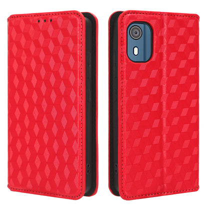 For Nokia C02 Phone Stand Shell Case Wallet PU Leather Rhombus Imprinted Anti-drop Phone Cover