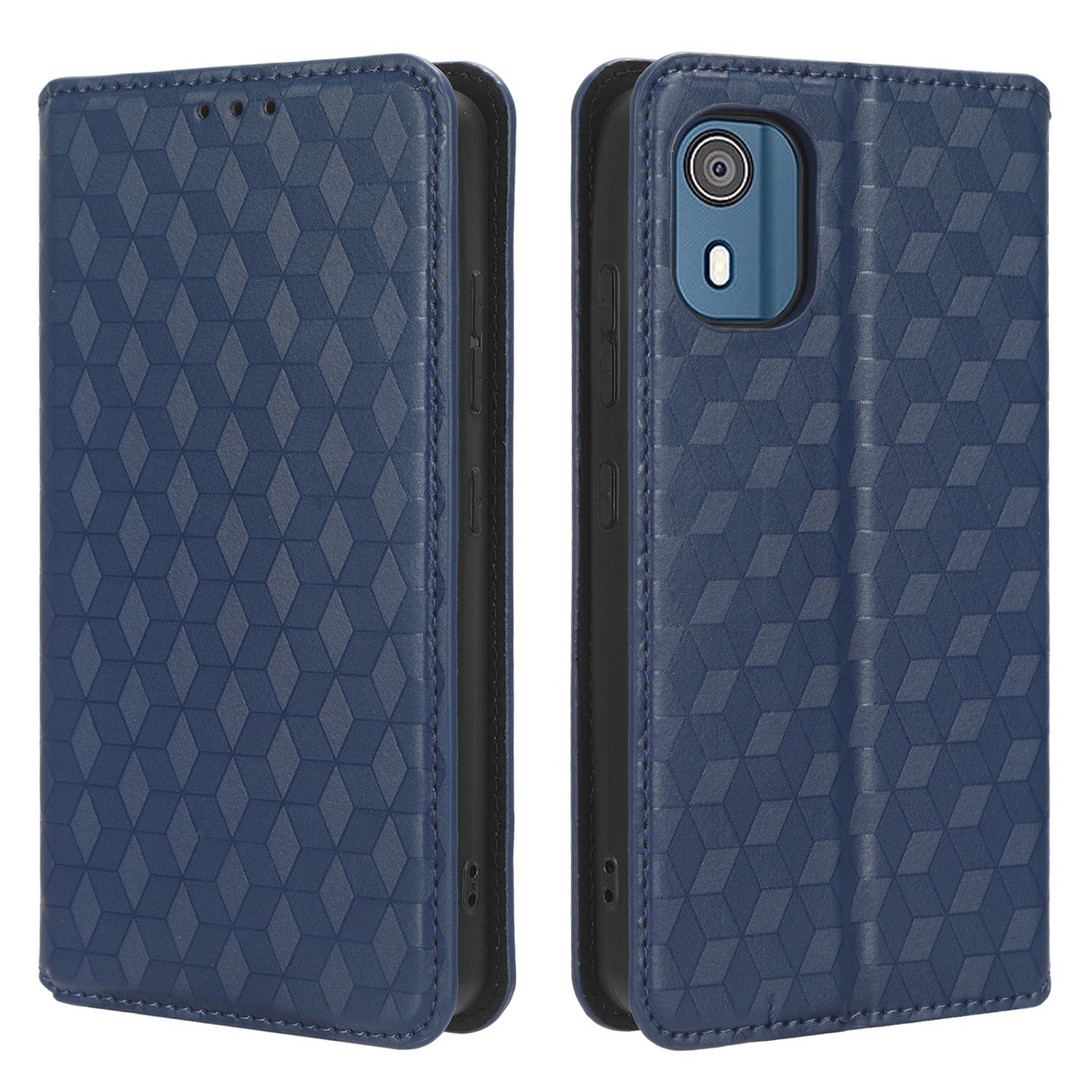 For Nokia C02 Phone Stand Shell Case Wallet PU Leather Rhombus Imprinted Anti-drop Phone Cover