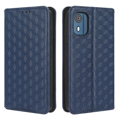 For Nokia C02 Phone Stand Shell Case Wallet PU Leather Rhombus Imprinted Anti-drop Phone Cover