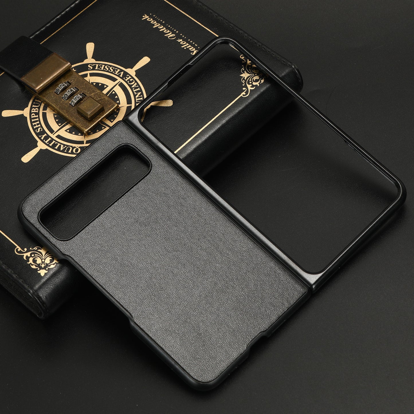 For Google Pixel Fold Drop-proof PU Leather Coated PC Phone Case Smartphone Cover