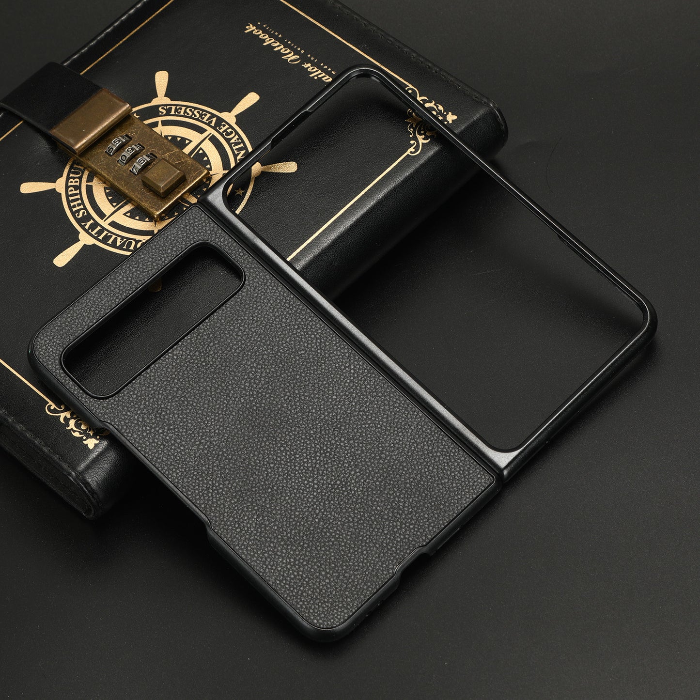 PU Leather Coated PC Case for Google Pixel Fold Litchi Texture Folding Phone Protective Cover