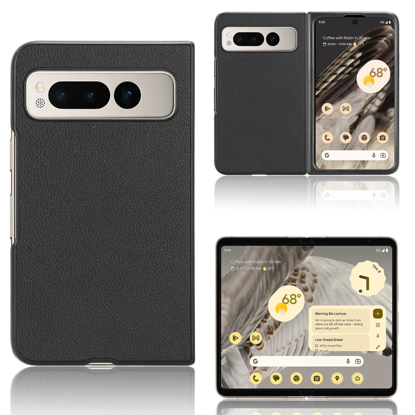 PU Leather Coated PC Case for Google Pixel Fold Litchi Texture Folding Phone Protective Cover