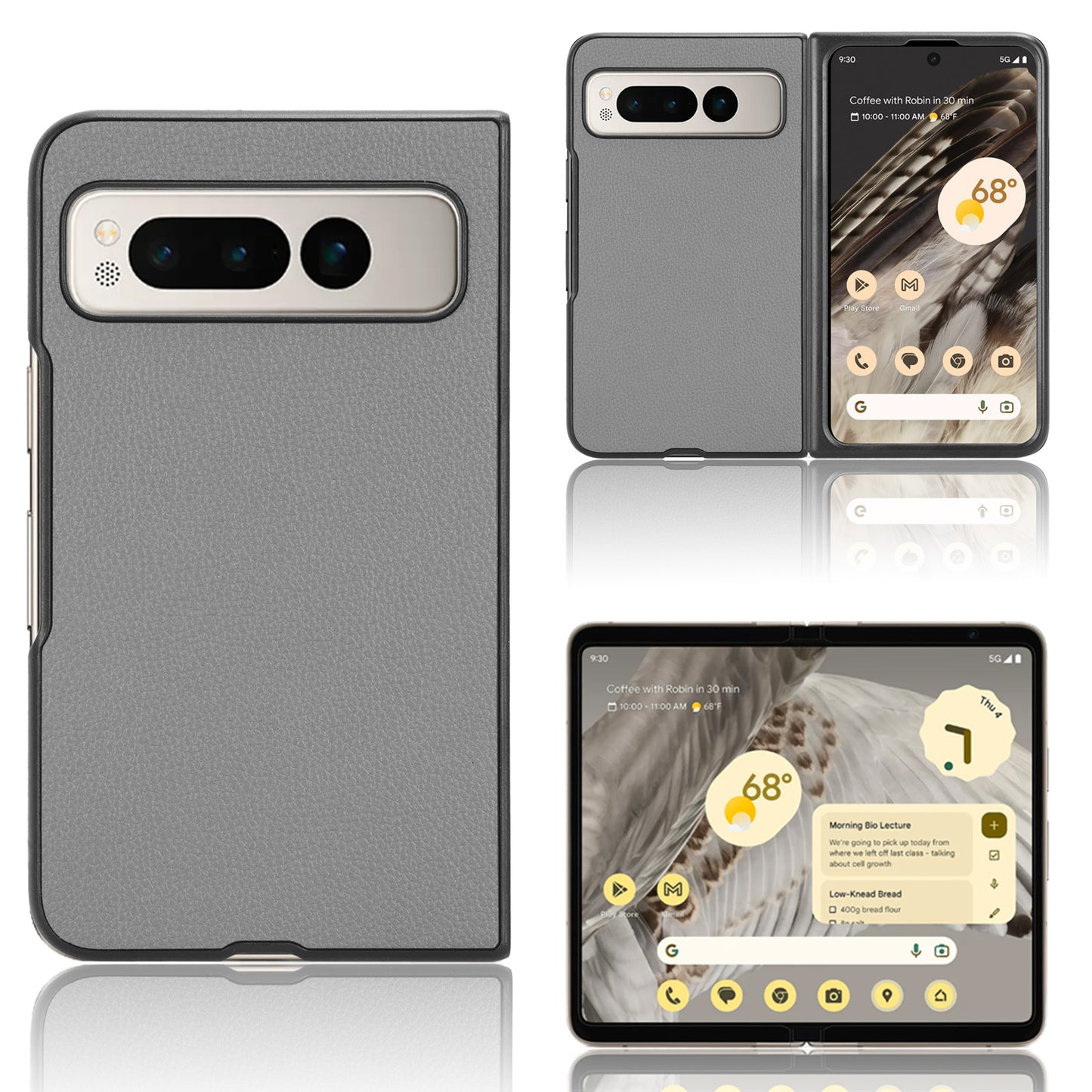 PU Leather Coated PC Case for Google Pixel Fold Litchi Texture Folding Phone Protective Cover