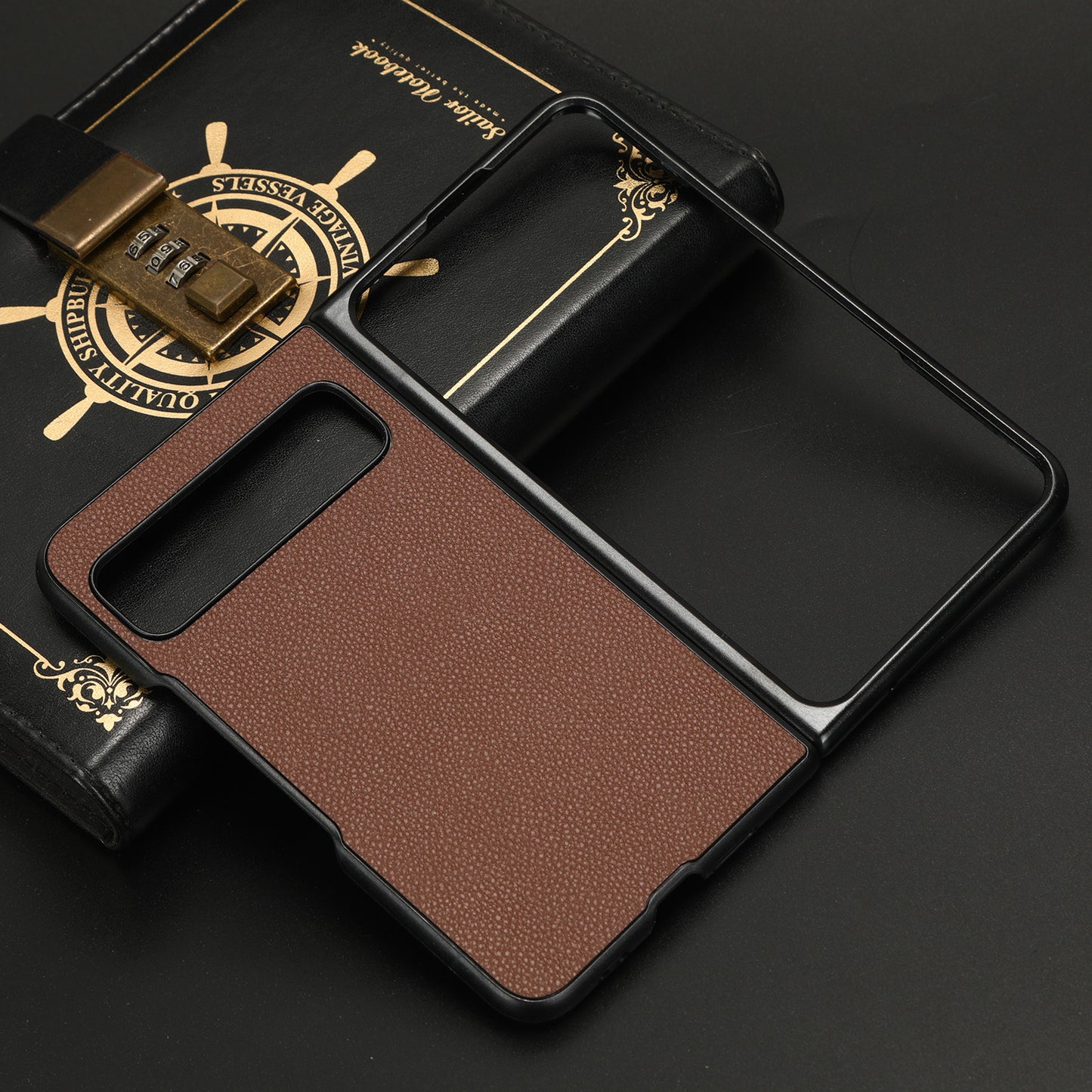 PU Leather Coated PC Case for Google Pixel Fold Litchi Texture Folding Phone Protective Cover