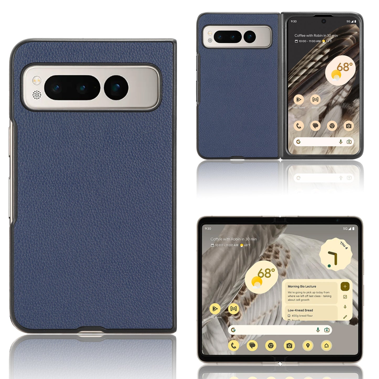 PU Leather Coated PC Case for Google Pixel Fold Litchi Texture Folding Phone Protective Cover