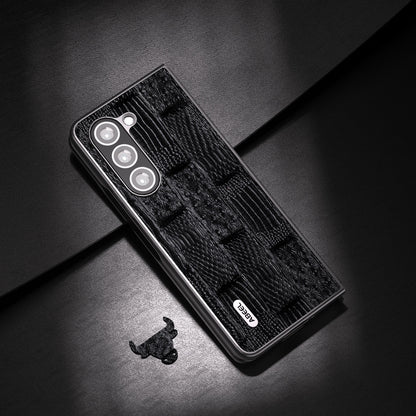 ABEEL For Samsung Galaxy Z Fold5 5G Mahjong Texture Phone Case Genuine Cow Leather Coated PC Shockproof Cover