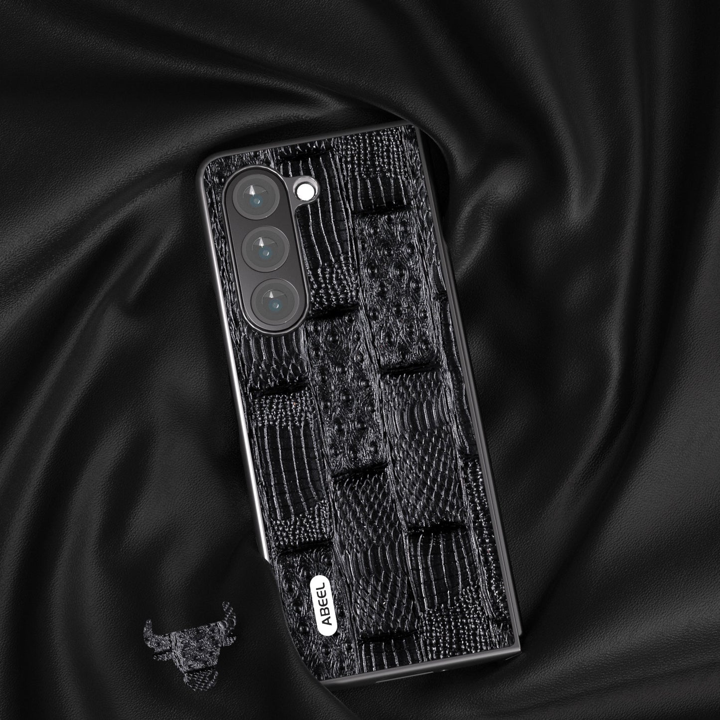 ABEEL For Samsung Galaxy Z Fold5 5G Mahjong Texture Phone Case Genuine Cow Leather Coated PC Shockproof Cover