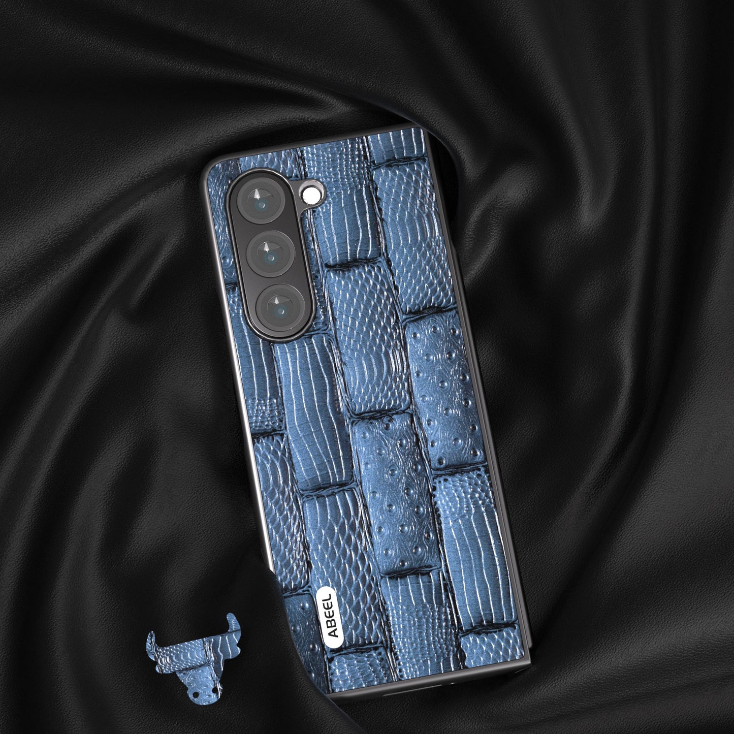 ABEEL For Samsung Galaxy Z Fold5 5G Mahjong Texture Phone Case Genuine Cow Leather Coated PC Shockproof Cover