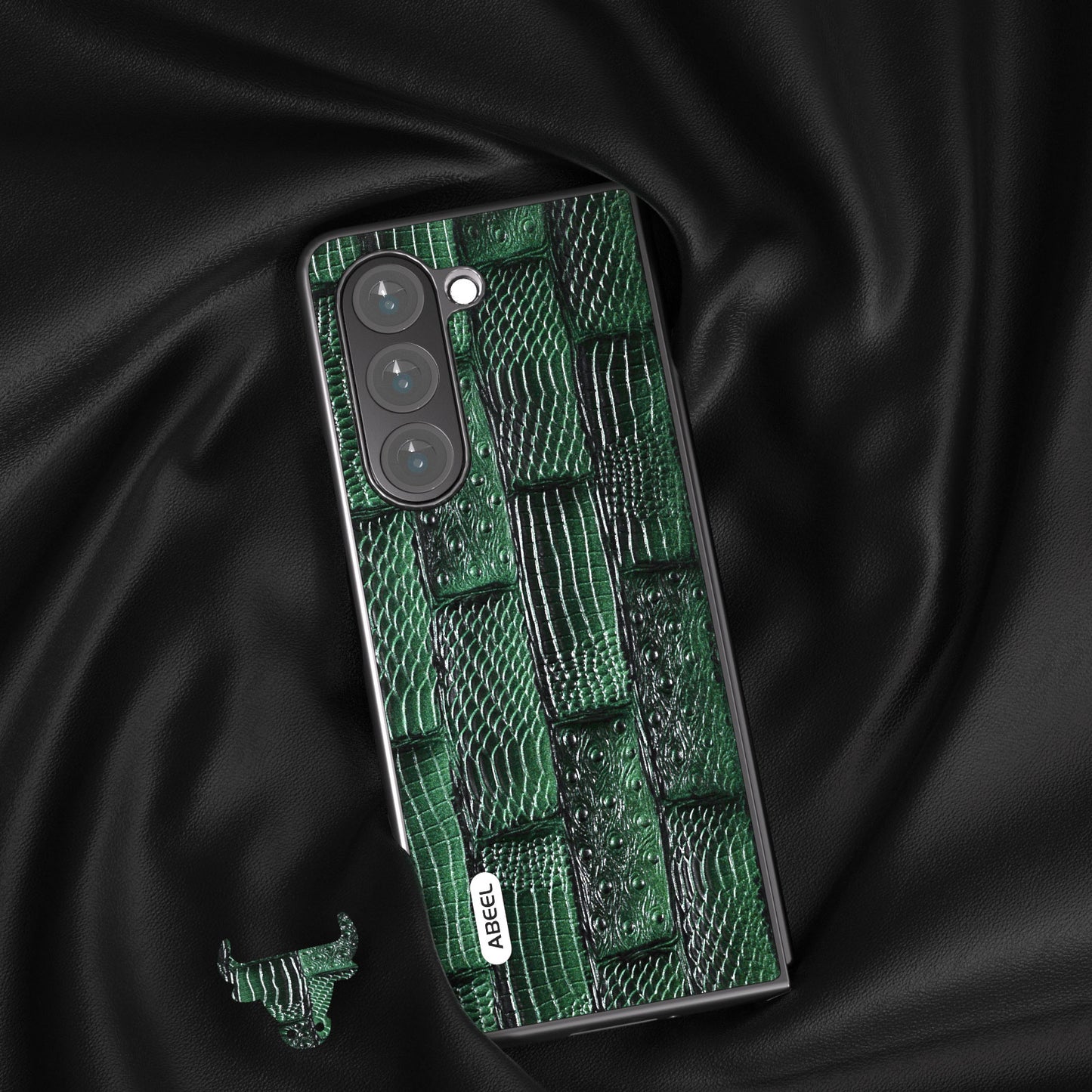 ABEEL For Samsung Galaxy Z Fold5 5G Mahjong Texture Phone Case Genuine Cow Leather Coated PC Shockproof Cover