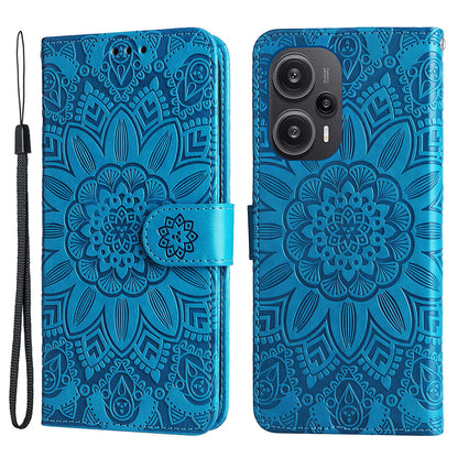 For Xiaomi Redmi Note 12 Turbo / Poco F5 5G Phone Case PU Leather Wallet Imprinted Sunflower Phone Stand Cover