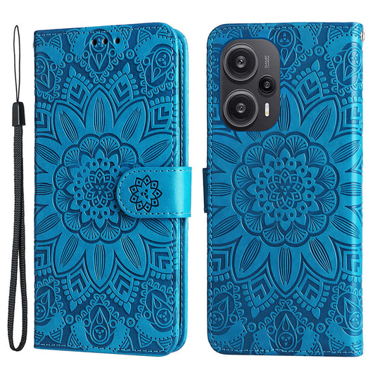 For Xiaomi Redmi Note 12 Turbo / Poco F5 5G Phone Case PU Leather Wallet Imprinted Sunflower Phone Stand Cover