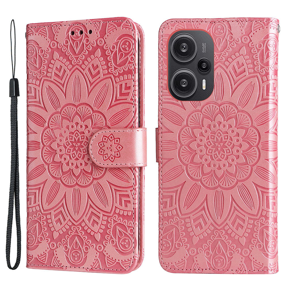 For Xiaomi Redmi Note 12 Turbo / Poco F5 5G Phone Case PU Leather Wallet Imprinted Sunflower Phone Stand Cover