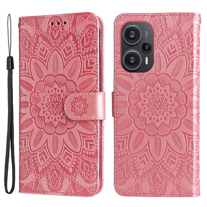 For Xiaomi Redmi Note 12 Turbo / Poco F5 5G Phone Case PU Leather Wallet Imprinted Sunflower Phone Stand Cover