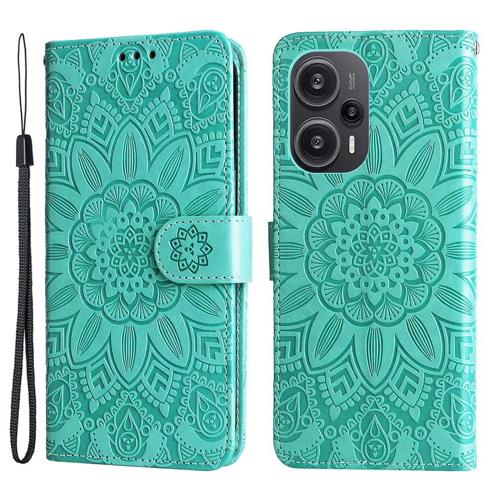 For Xiaomi Redmi Note 12 Turbo / Poco F5 5G Phone Case PU Leather Wallet Imprinted Sunflower Phone Stand Cover