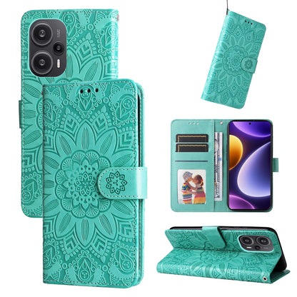 For Xiaomi Redmi Note 12 Turbo / Poco F5 5G Phone Case PU Leather Wallet Imprinted Sunflower Phone Stand Cover