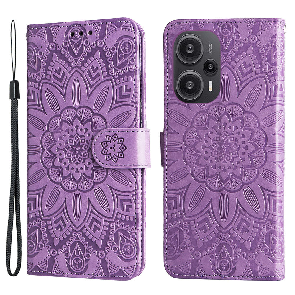 For Xiaomi Redmi Note 12 Turbo / Poco F5 5G Phone Case PU Leather Wallet Imprinted Sunflower Phone Stand Cover