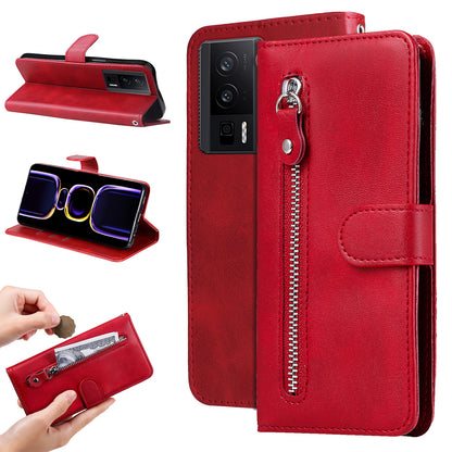For Xiaomi Redmi K60 Pro 5G / K60 5G / Poco F5 Pro 5G Phone Case Stand Shell Calf Texture Zipper Pocket Wallet Cover