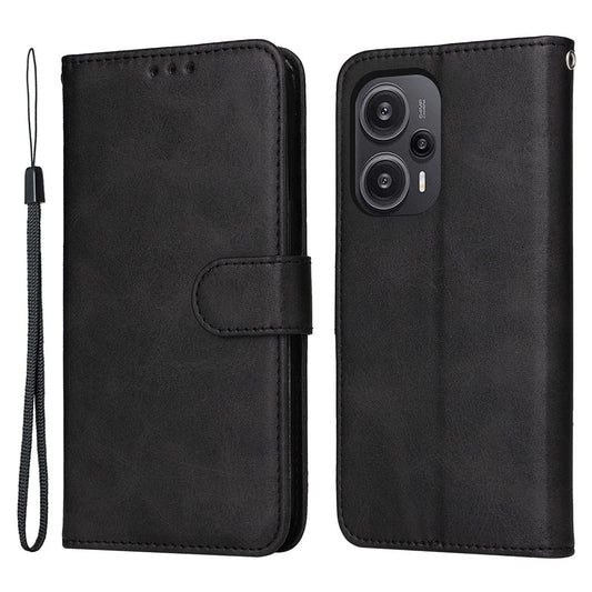 For Xiaomi Redmi Note 12 Turbo / Poco F5 5G PU Leather Wallet Cover Calf Texture Anti-scratch Stand Case with Strap