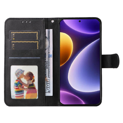 For Xiaomi Redmi Note 12 Turbo / Poco F5 5G PU Leather Wallet Cover Calf Texture Anti-scratch Stand Case with Strap