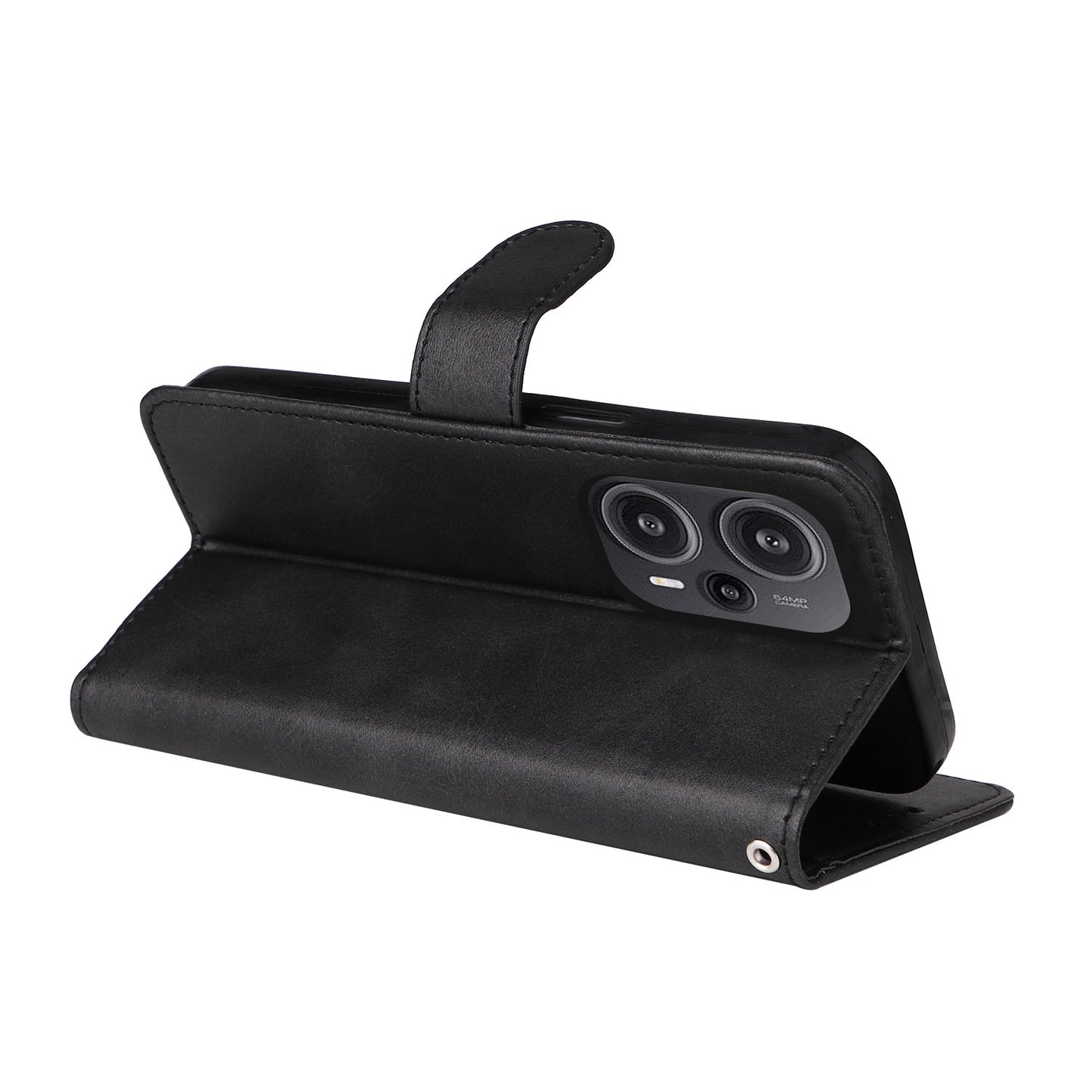 For Xiaomi Redmi Note 12 Turbo / Poco F5 5G PU Leather Wallet Cover Calf Texture Anti-scratch Stand Case with Strap