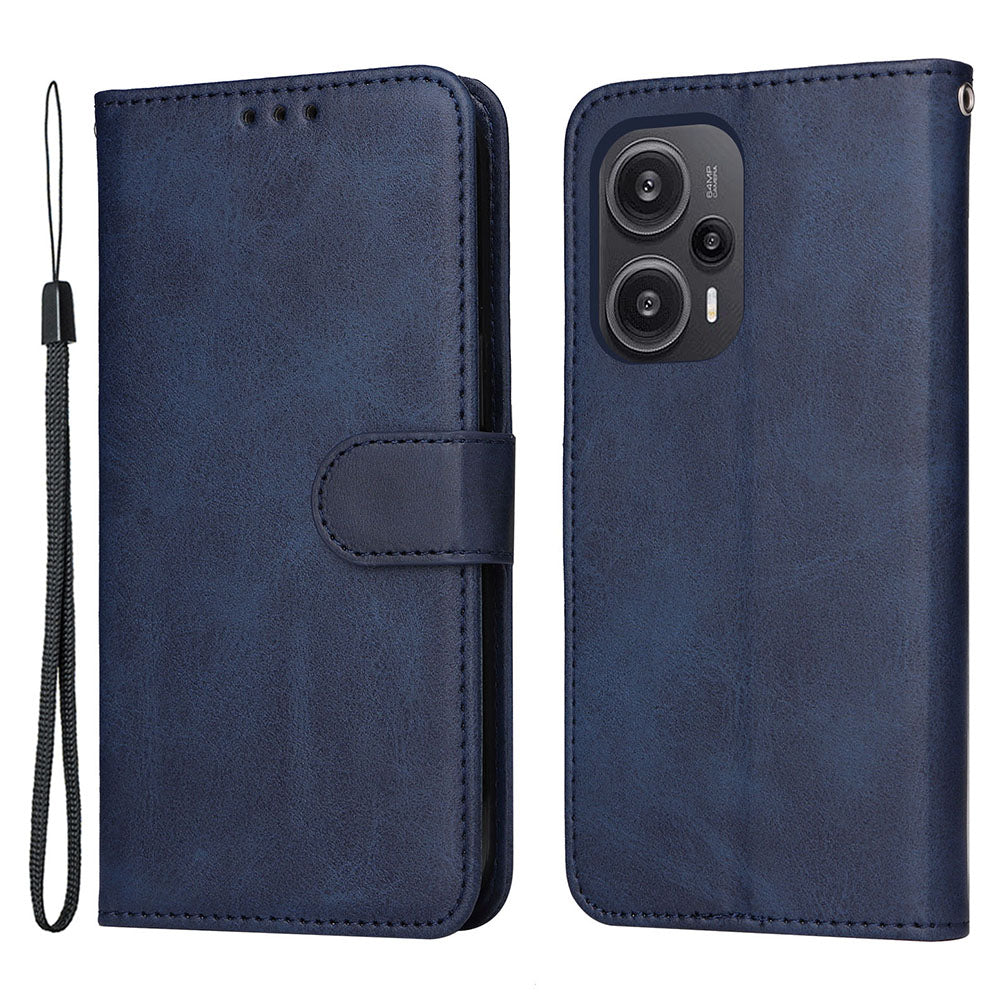 For Xiaomi Redmi Note 12 Turbo / Poco F5 5G PU Leather Wallet Cover Calf Texture Anti-scratch Stand Case with Strap