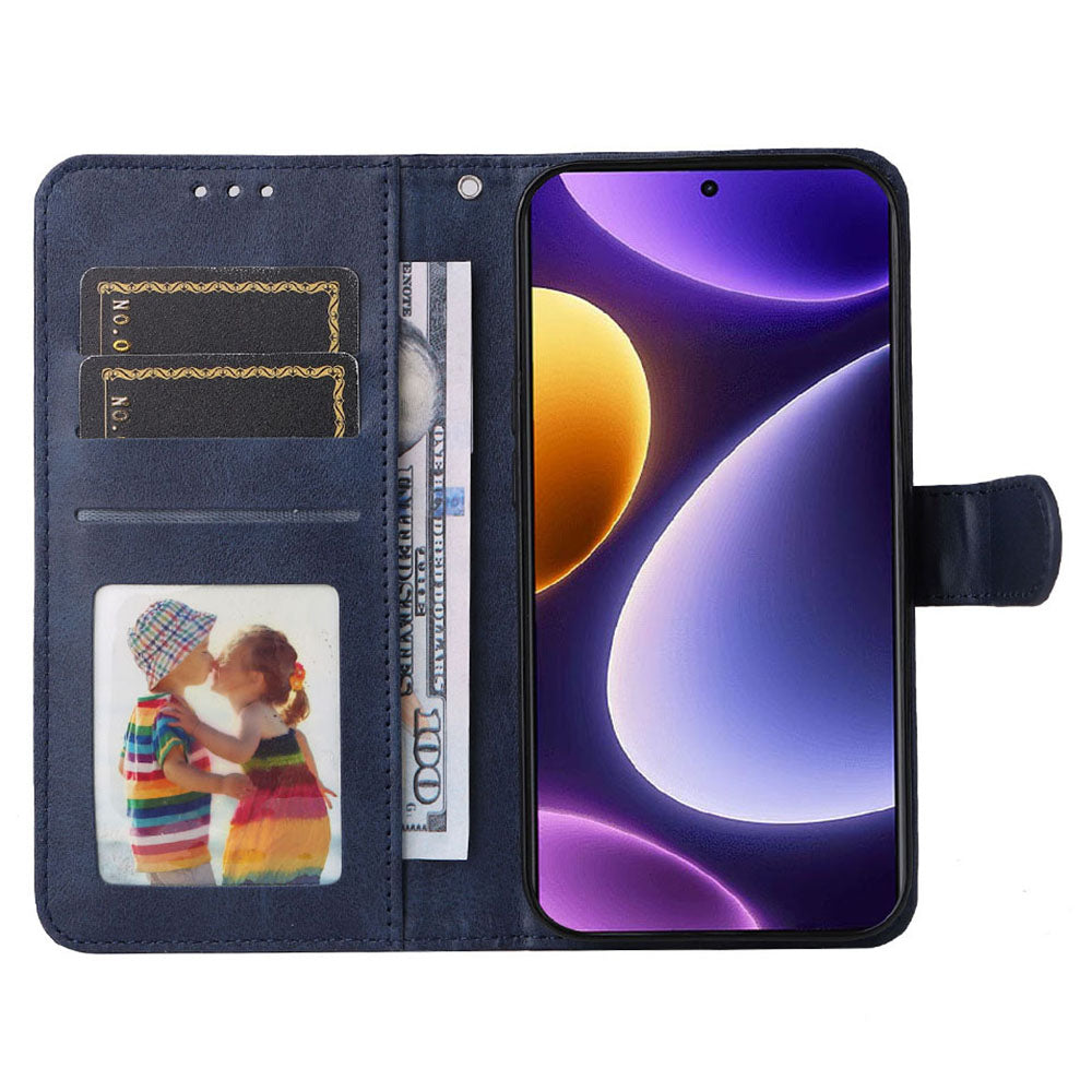 For Xiaomi Redmi Note 12 Turbo / Poco F5 5G PU Leather Wallet Cover Calf Texture Anti-scratch Stand Case with Strap