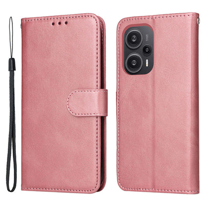 For Xiaomi Redmi Note 12 Turbo / Poco F5 5G PU Leather Wallet Cover Calf Texture Anti-scratch Stand Case with Strap