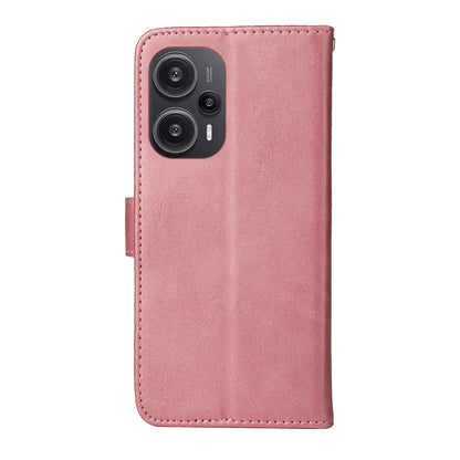 For Xiaomi Redmi Note 12 Turbo / Poco F5 5G PU Leather Wallet Cover Calf Texture Anti-scratch Stand Case with Strap